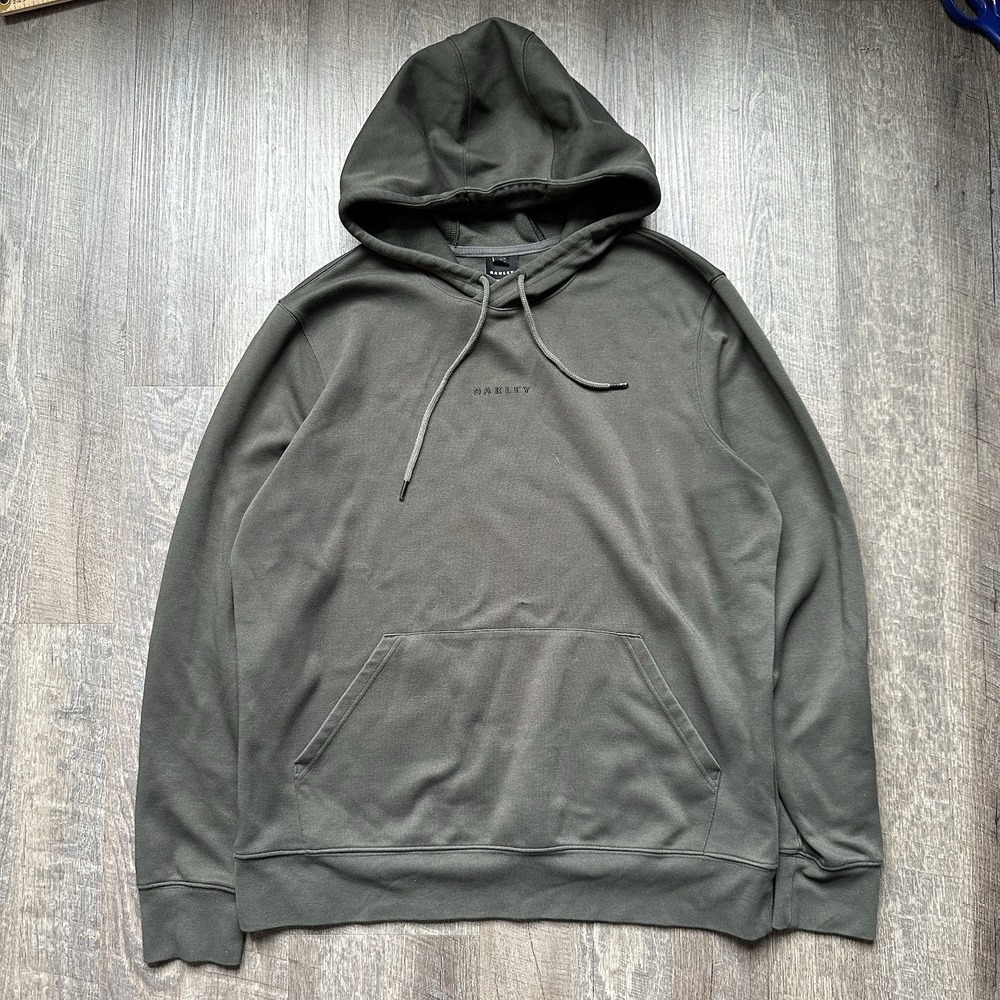 Oakley Hoodie Mens XL Green Full Zip Sweatshirt Sweater Spell Out Olive Poly